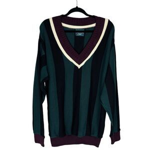 Vintage Jantzen Men’s Size L Striped Sweater V-Neck 80s 90s Preppy Grandpa USA